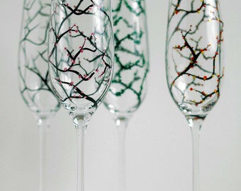 The Four Seasons Champagne Flutes--4 Piece Hand Painted Collection