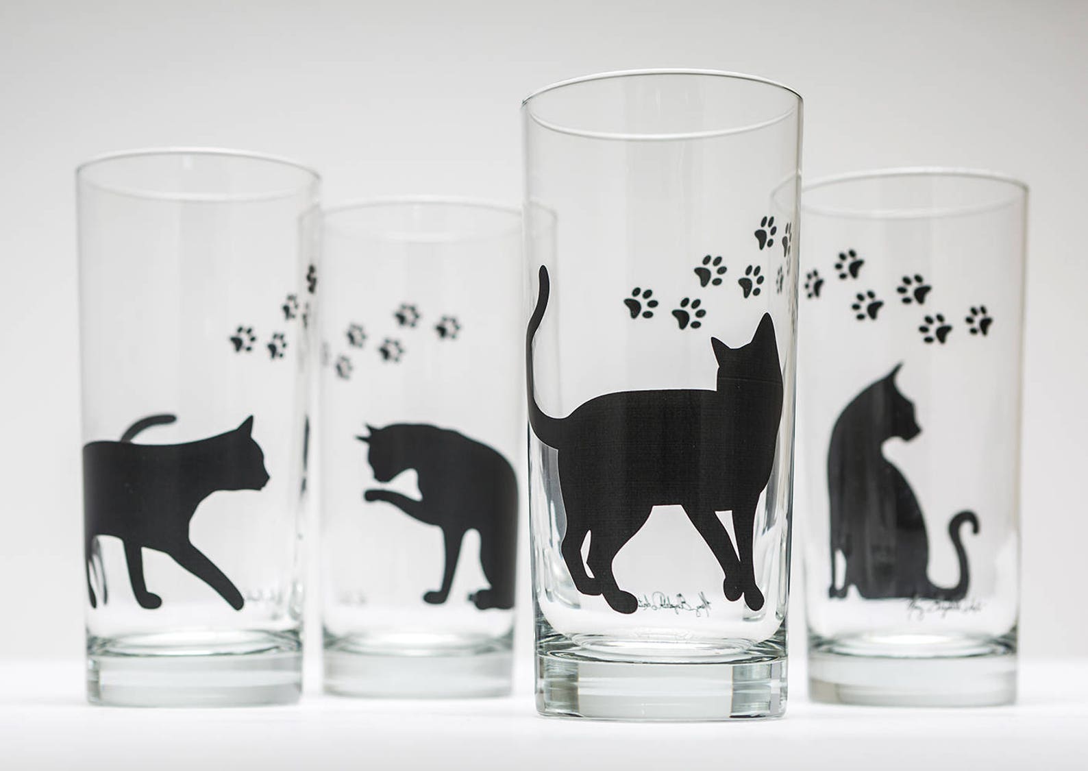 Cat Glassware Set Of 4 Everyday Glasses Cat Glasses Etsy