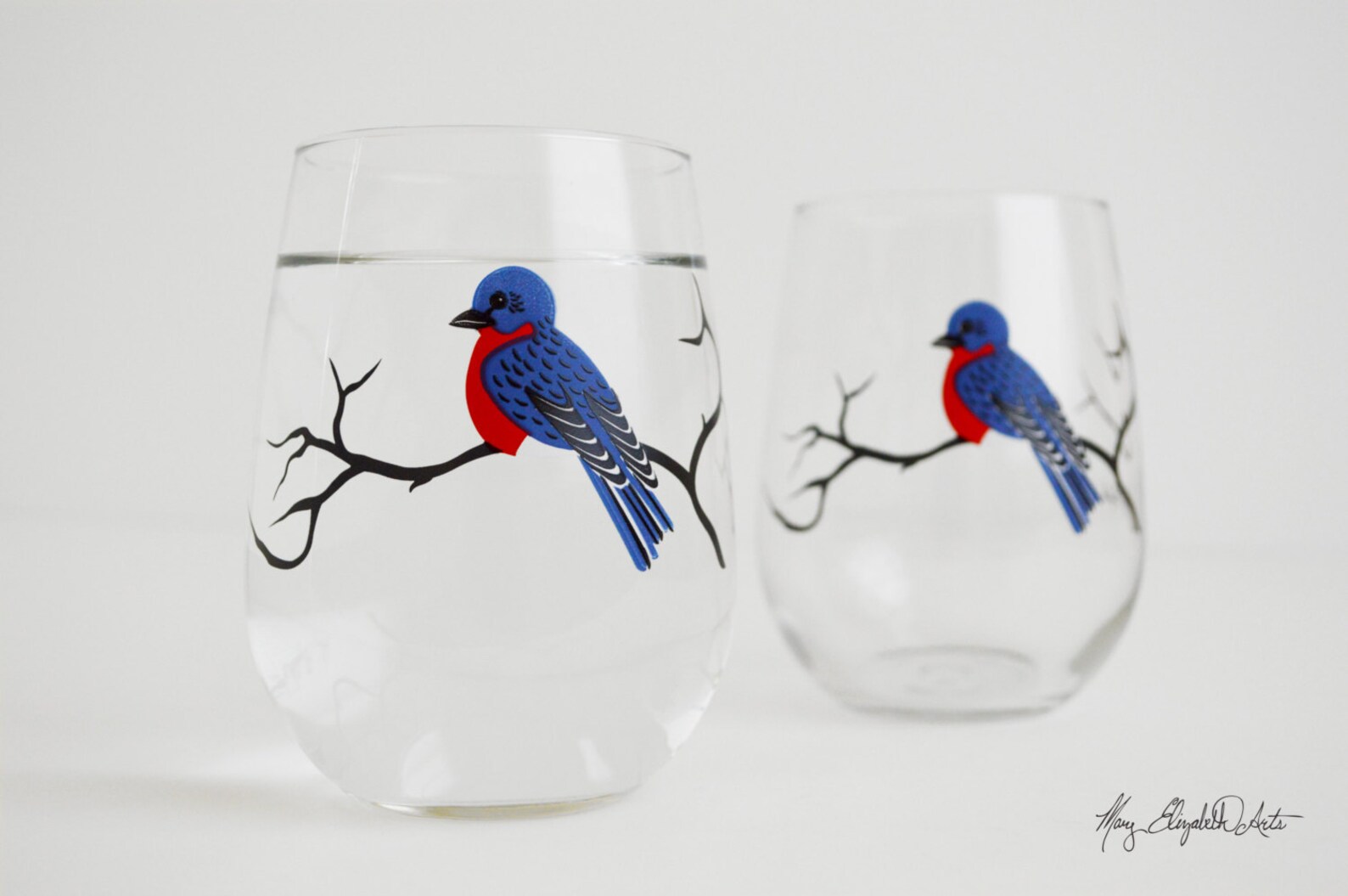 Bluebird Stemless Wine Glasses Bird Glasses Silk Screen Etsy