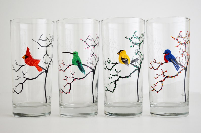 The Four Seasons Bird Glassware 4 Everyday 16 oz Glasses, Cardinal, Hummingbird, Finch and Bluebird Drinking Glasses, The Four Seasons image 3