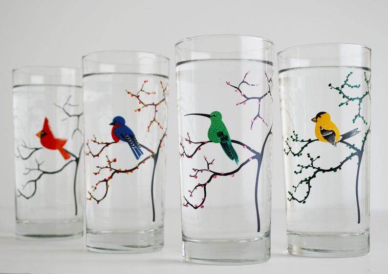 The Four Seasons Bird Glassware 4 Everyday 16 oz Glasses, Cardinal, Hummingbird, Finch and Bluebird Drinking Glasses, The Four Seasons image 2