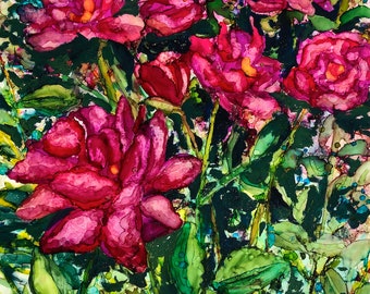 Pink Roses: Fine Art Print from mixed media painting