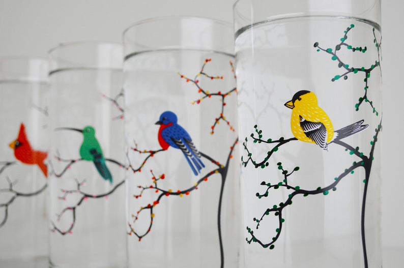 The Four Seasons Bird Glassware 4 Everyday 16 oz Glasses, Cardinal, Hummingbird, Finch and Bluebird Drinking Glasses, The Four Seasons image 8