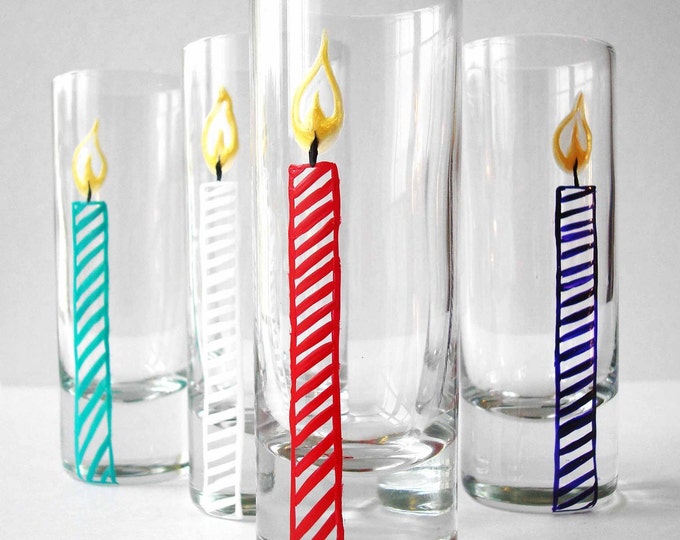 Happy Birthday Candle Shot Glassesset of 4 Etsy