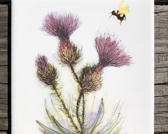 Thistle and Honeybee Ceramic Tiles : Indoor and Outdoor Use, Decorative Tiles