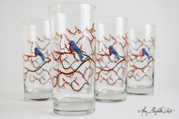 Autumn Bluebird Glassware Set of 4 Everyday Glasses, Bluebird Glasses,  Bluebirds, Blue Bird Glasses, Tree Glasses, Bird Glasses, Birds 