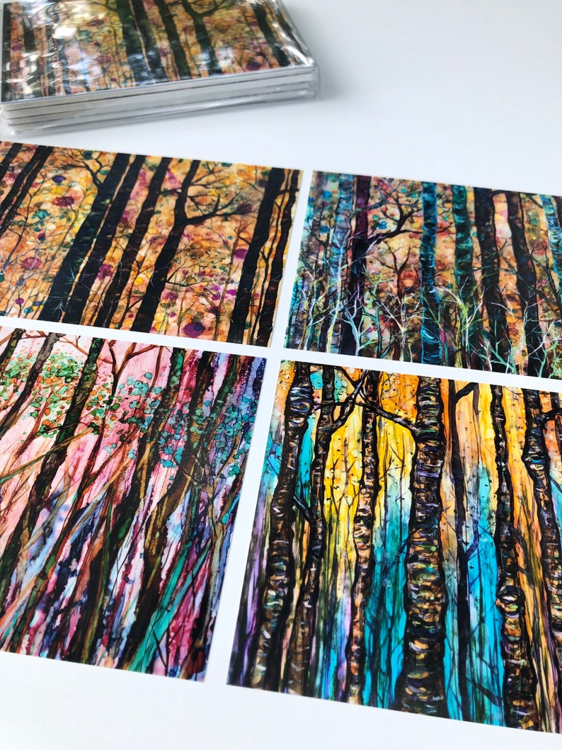 Boxed Gift Set of 4 Forest Art Prints: 5 x 7 Inch Landscape Artwork image 2