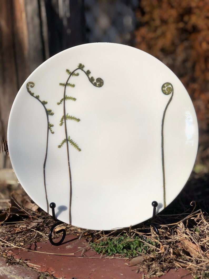 Fiddlehead Fern Porcelain Plates Pressed Botanical Dishes Large Plate 10.50"
