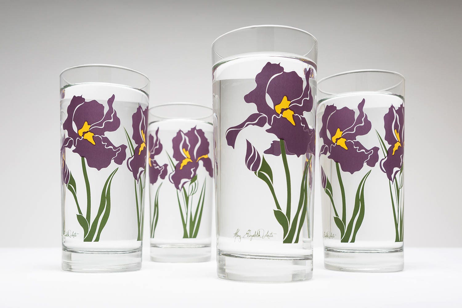 Purple Iris Drinking Glasses Set of 4 Everyday Water Etsy