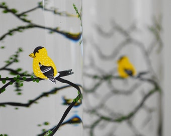 Yellow Finch Glassware - Set of 2 Everyday Drinking Glasses Yellow Bird Glasses, Tumblers
