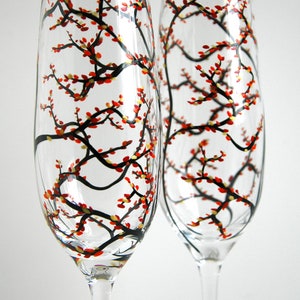 Fall Wedding Toasting Flutes Set of 2 Personalized Hand Painted Champagne Flutes Personalized Wedding Flutes, Fall Wedding Glasses image 1