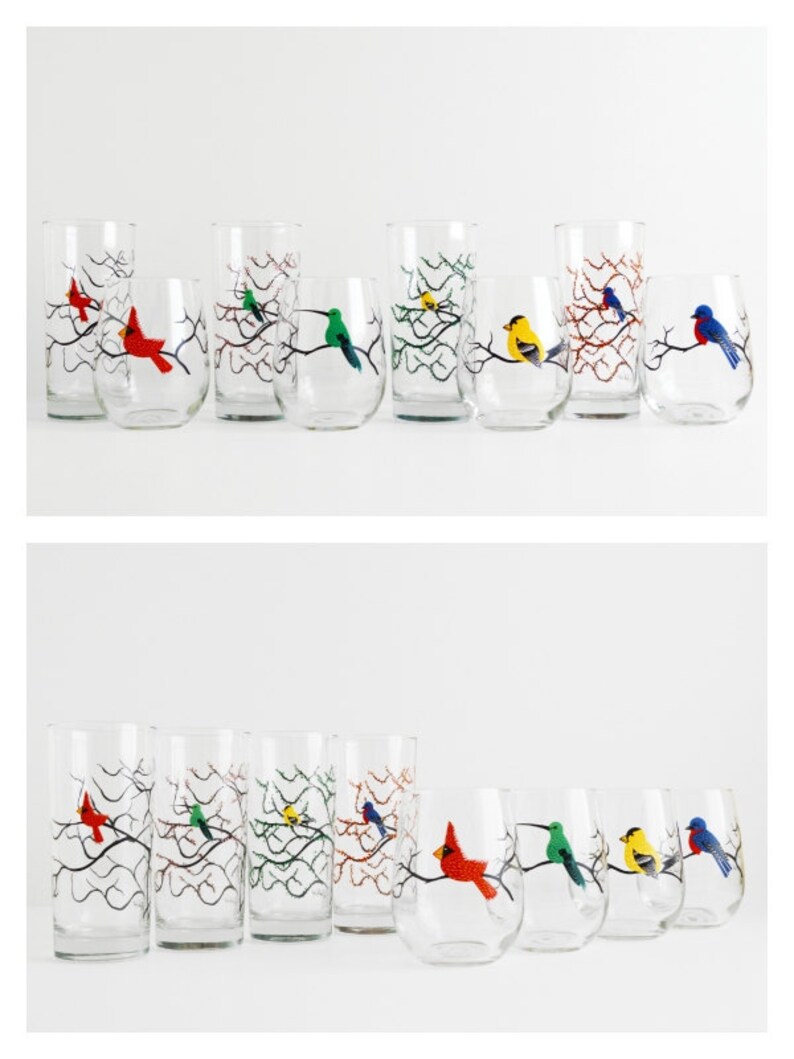 Seasonal Birds Wine Glasses Cardinal Bluebird Yellow Finch Etsy