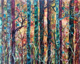 Dream Forest at Dusk : Fine Art Print from mixed media painting