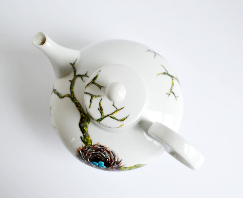 Birds Nest Teapot Hand Painted Teapot Bluebird Nest Etsy