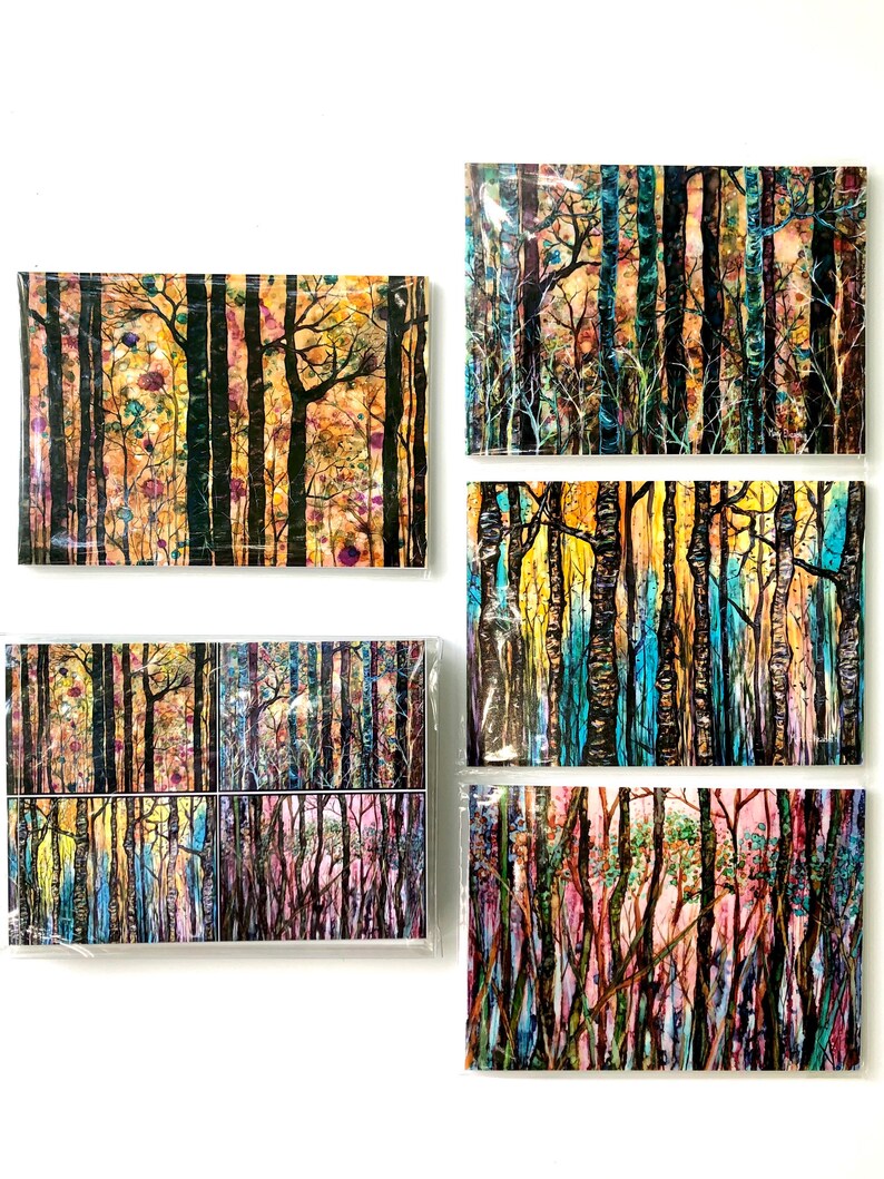 Boxed Gift Set of 4 Forest Art Prints: 5 x 7 Inch Landscape Artwork image 1