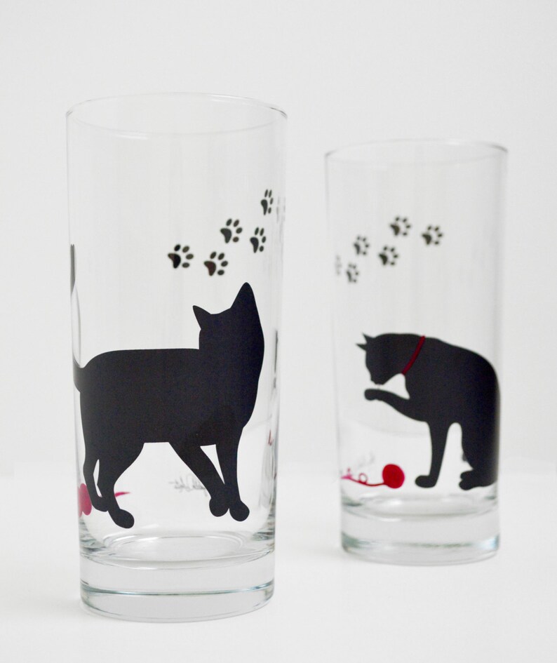 Cat Lover Gifts Set of 2 Cat Glasses Everyday Drinking - Etsy