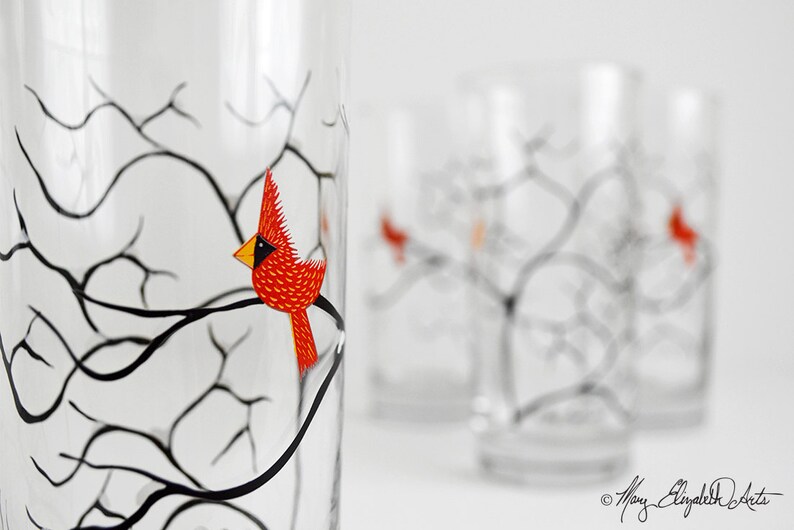 Christmas Cardinal Glassware  Set of 4 Christmas Glasses  image 2