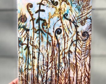 Encaustic Fiddlehead Ferns: Glossy Print from Mixed Media Painting