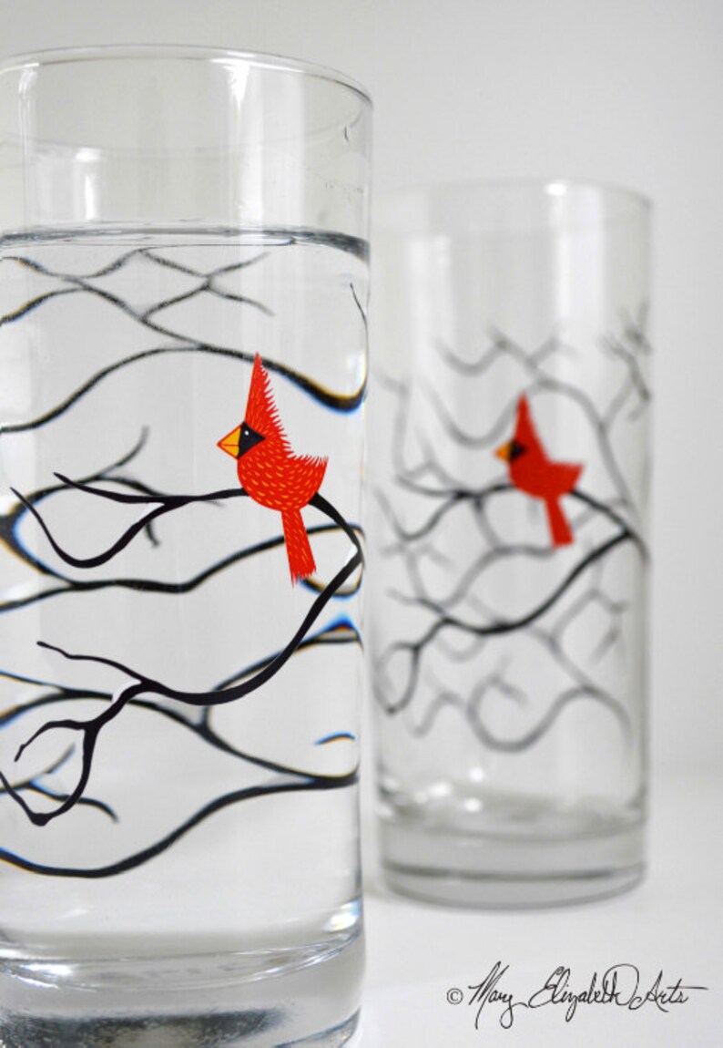 Christmas Cardinal Glassware  Set of 4 Christmas Glasses  image 4