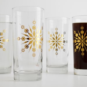Metallic Gold Snowflake Glasses - Highball Holiday Glassware, Christmas Decor