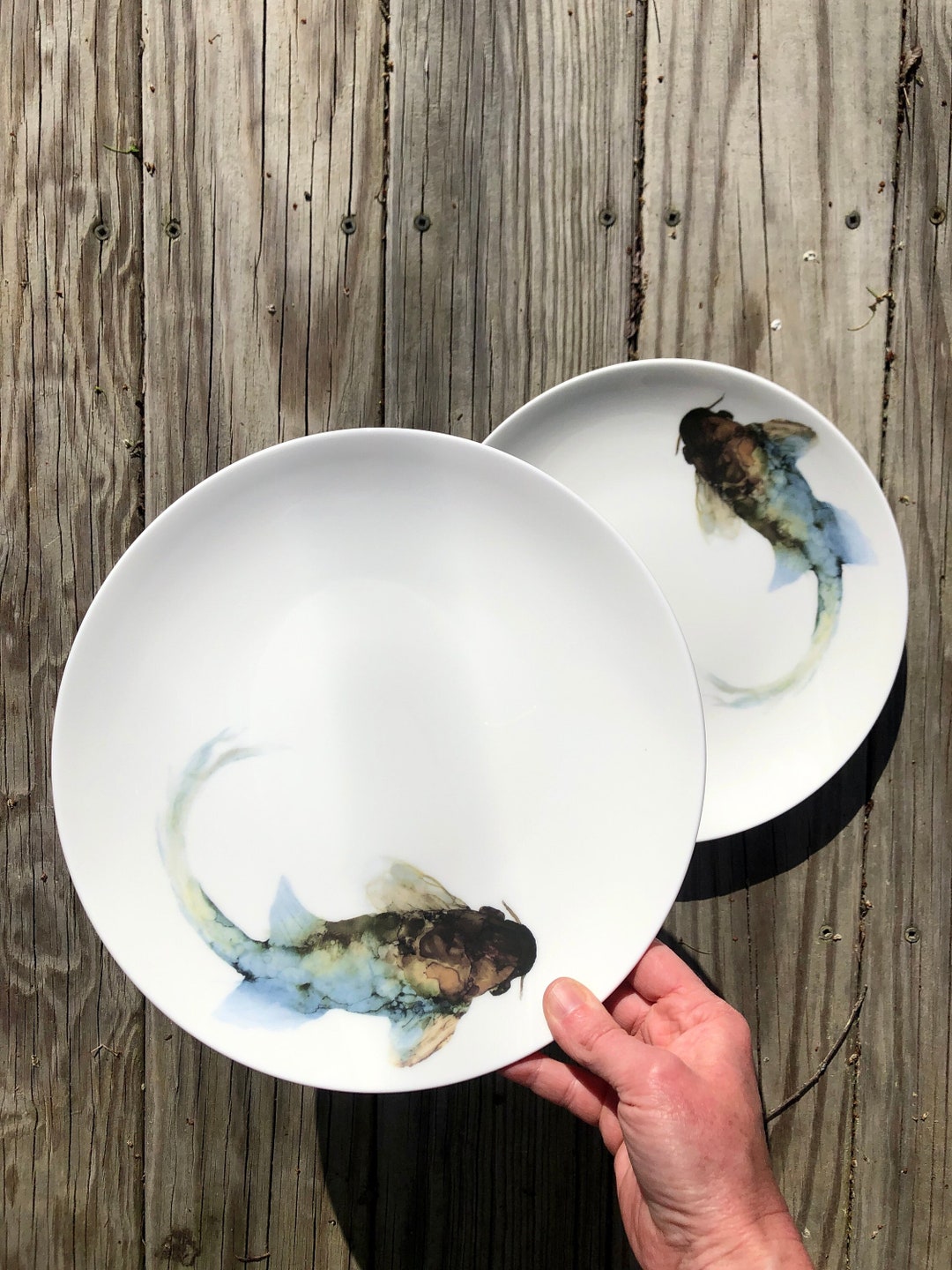 Koi Fish Plates Set of 2 Porcelain Dinner Dishes Size 10.5 Inches Etsy