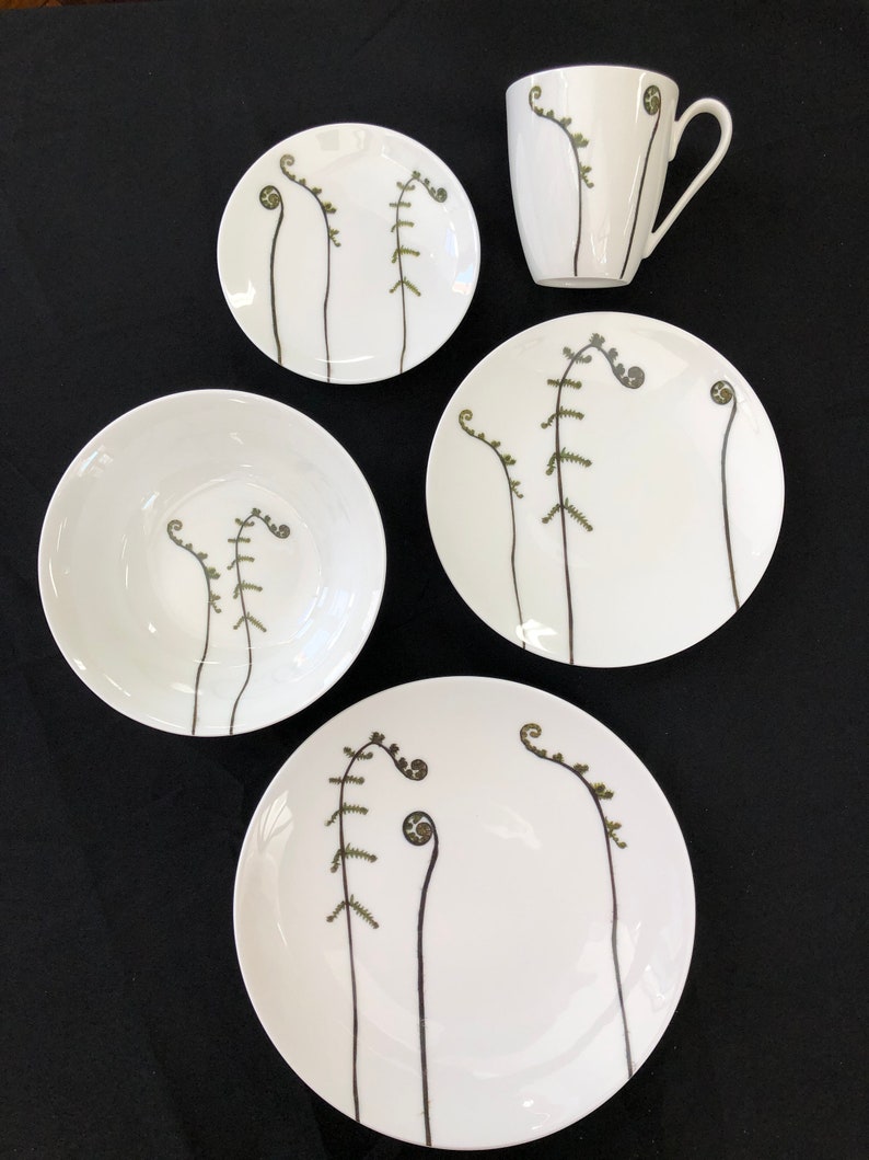 Fiddlehead fern porcelain place setting dishes