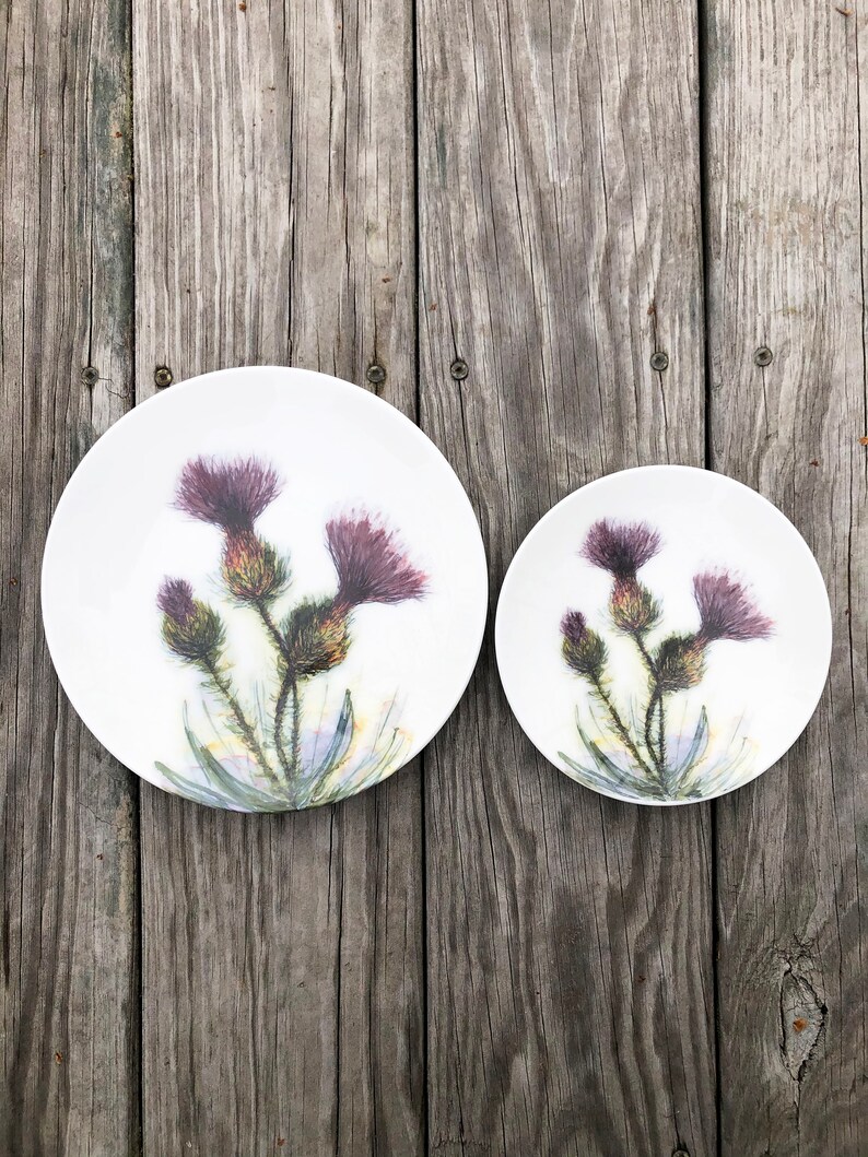 Three Thistles Floral Scottish Dinnerware Artist Made Etsy