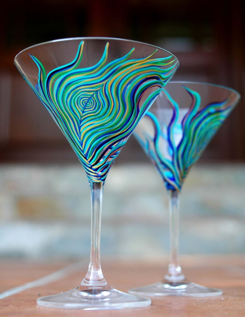 Peacock Martini GlassesSet of 2 Hand Painted Glasses Etsy