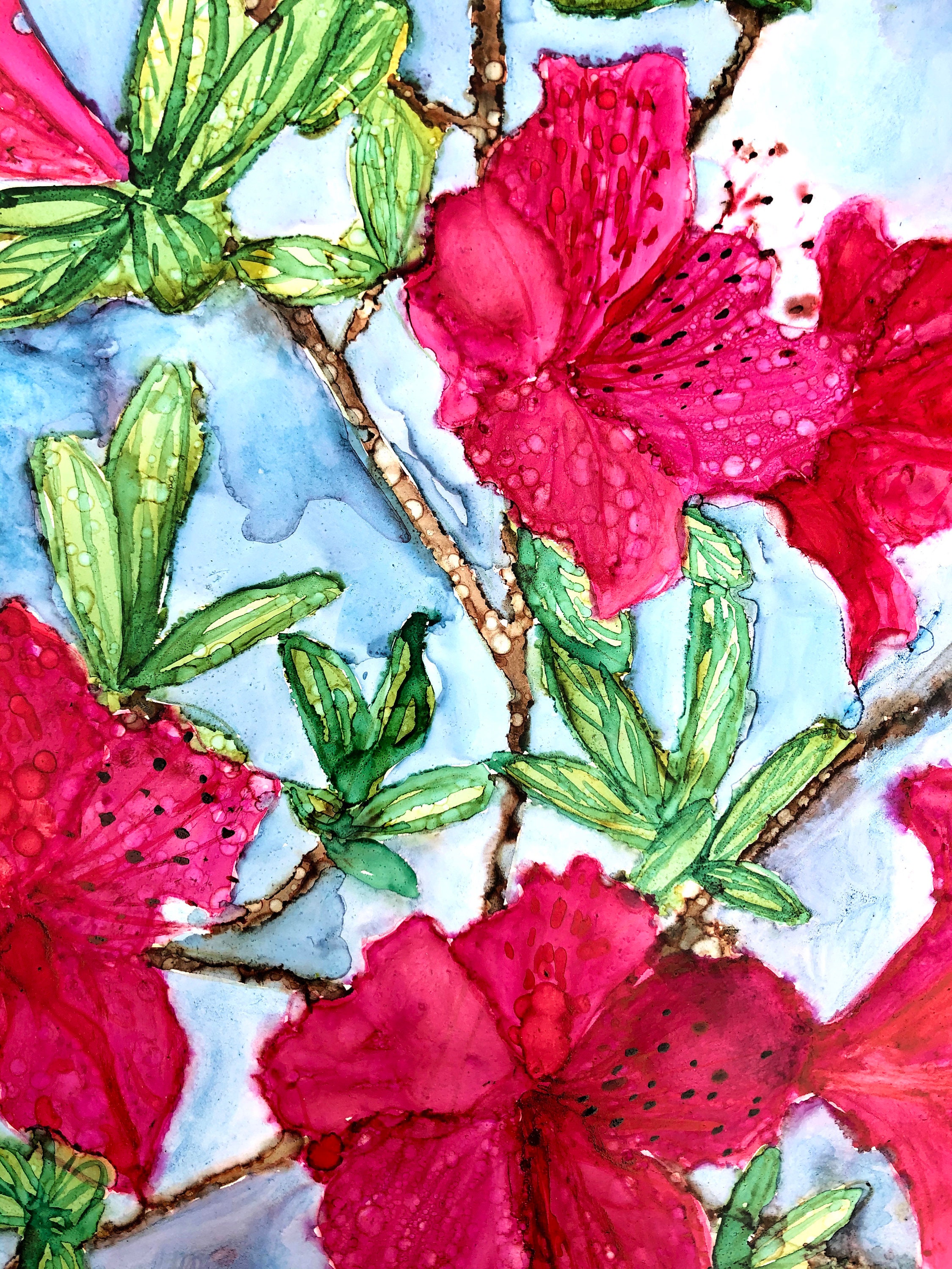 Fuchsia Azaleas : Fine Art Print From Alcohol Ink Painting - Etsy