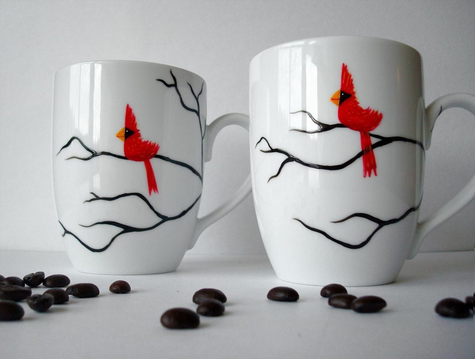 Christmas Cardinal Mugs Set of 2 Hand Painted Red Bird  Etsy