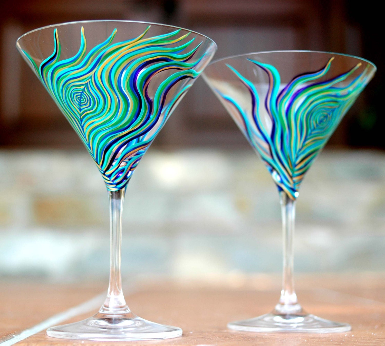 Peacock Martini GlassesSet of 2 Hand Painted Glasses Etsy