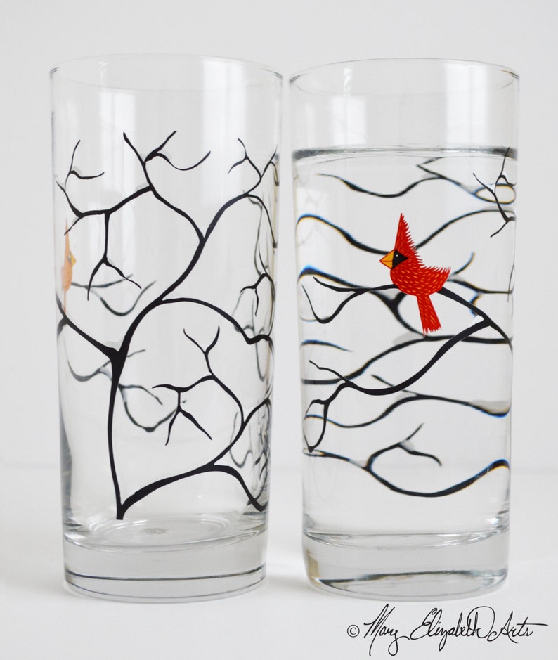 Christmas Cardinal Glassware  Set of 4 Christmas Glasses  image 3