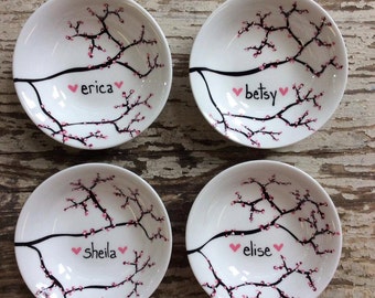 Gift for Her, Cherry Blossom Jewelry Dishes - Set of 4 Personalized Jewelry Bowls, Mothers Day Gift, Ring Dishes Ring Bowls, Cherry Blossoms