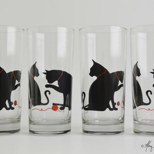 Set of 4 Cat and Yarn Glasses Drinking Glasses, Water Glasses, Cat Glasses, Cat Glassware, Cats, Cat Glass, Cat Lover, Drinkware image 4