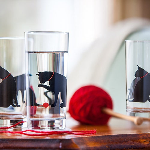 Cat Lover Gifts Set of 2 Cat Glasses Everyday Drinking Etsy