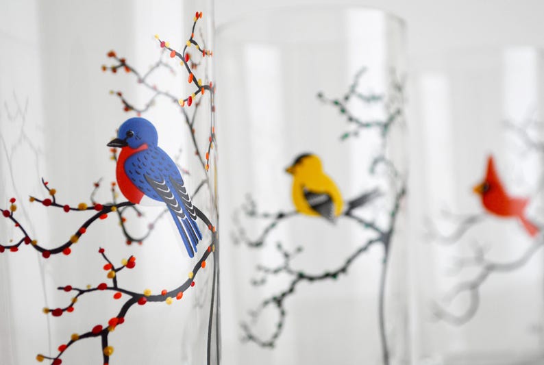 The Four Seasons Bird Glassware 4 Everyday 16 oz Glasses, Cardinal, Hummingbird, Finch and Bluebird Drinking Glasses, The Four Seasons image 5