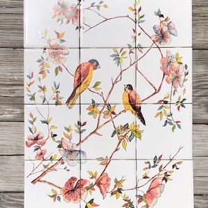 Two Little Birds Ceramic Tile Mural - Custom Sizes Available