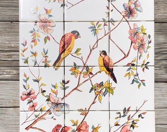 Two Little Birds Ceramic Tile Mural - Custom Sizes Available