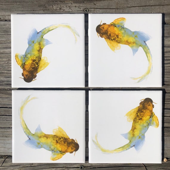 Koi Fish Painting Ceramic Tile : Indoor and Outdoor Use