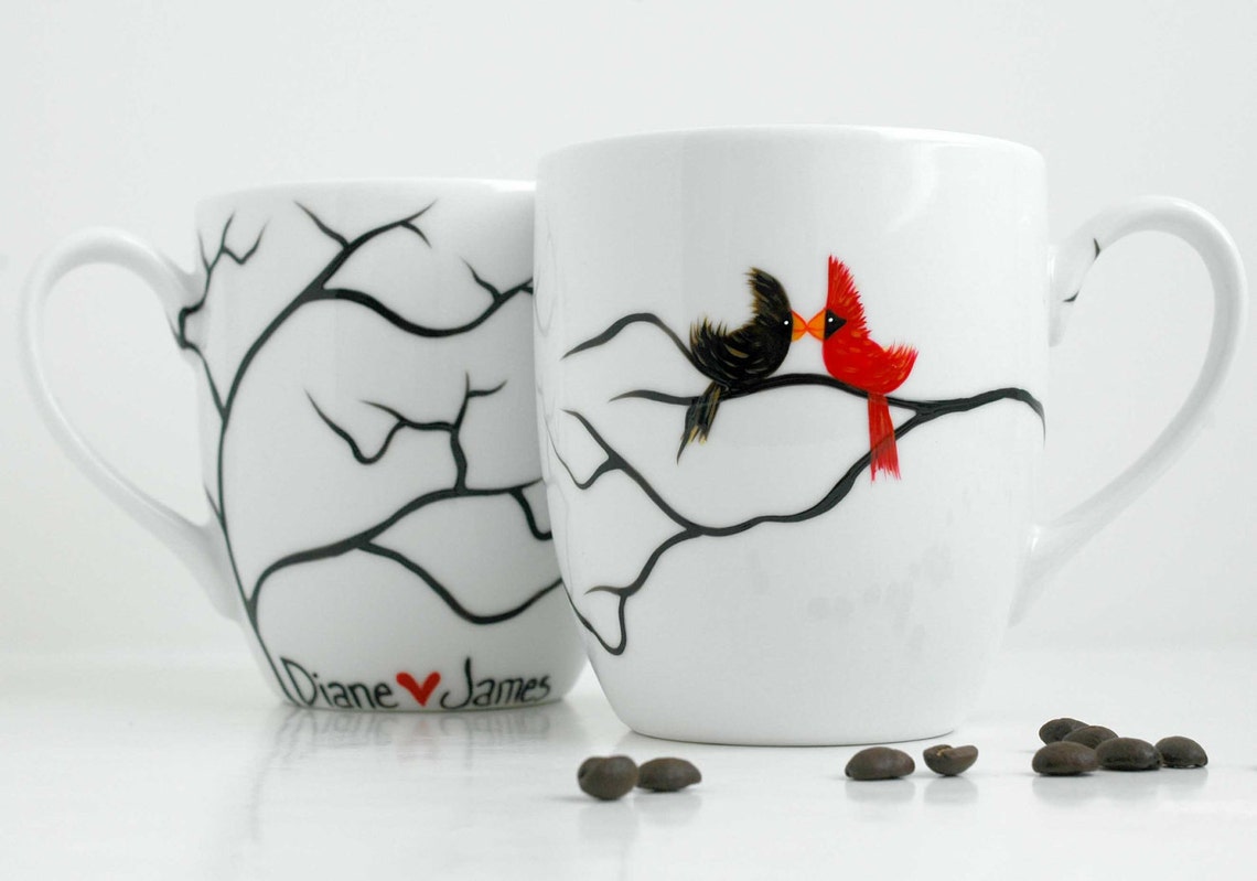 Personalized Love Birds Coffee Mugs Set of 2 Personalized Etsy
