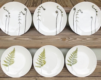 Fiddlehead and Fern Porcelain Plates - Mixed Size Place Setting for 12 Guests