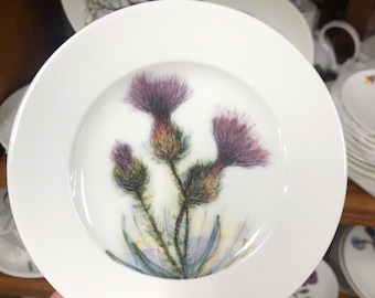 Three Thistles Floral Scottish Dinnerware, Artist Made Porcelain Plates