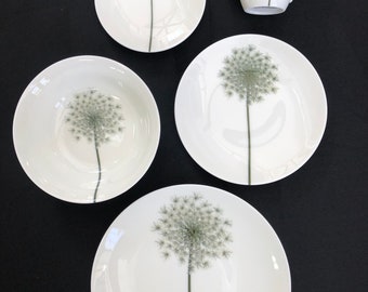 Queen Anne's Lace Flower plates, floral decor, pressed flower plates, hostess gift, artist plates, porcelain place setting