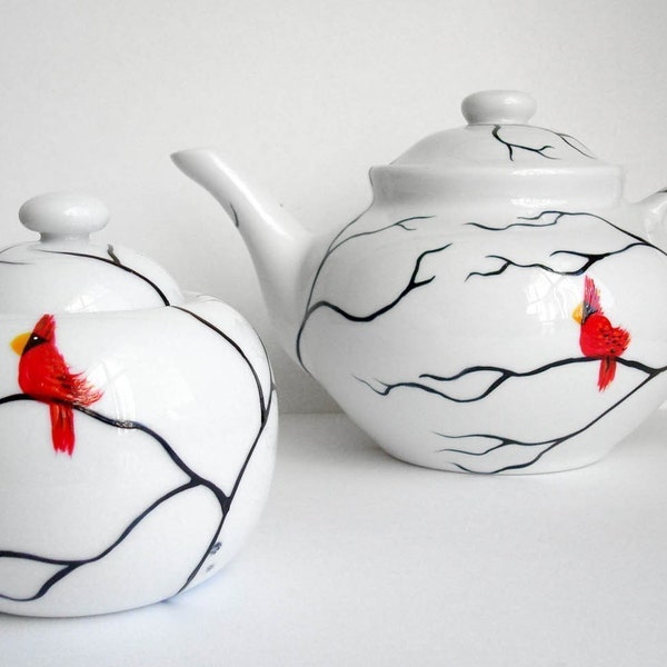 Cardinal Tea Pot and Matching Sugar Dish--2 piece collection