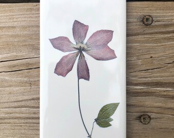 Purple Clematis Ceramic Tile 3 x 6 inches : Indoor and Outdoor Use, Decorative Tiles