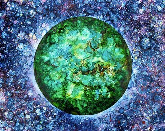 Emerald World : Blank Greeting Card, Outer Space, Celestial, Sci-fi