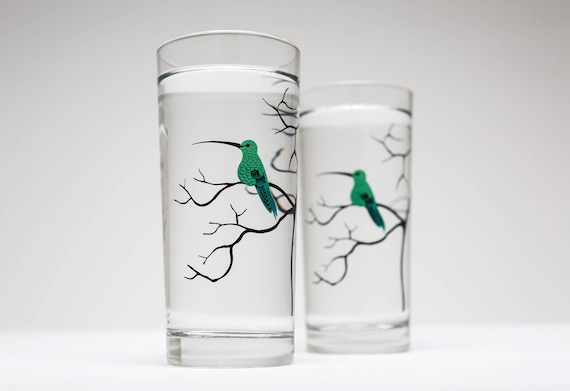 Hummingbird Glassware Set of 2 Everyday Drinking Glasses, Mother's Day  Gift, Green Hummingbirds, Tabletop, Mother's Day, Gifts for Her 