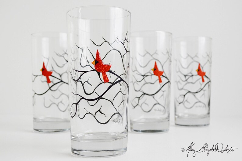 Christmas Cardinal Glassware  Set of 4 Christmas Glasses  image 0