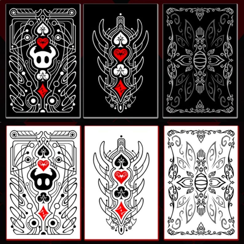 Mazzo di carte da gioco ispirato a Hollow Knight, 54 carte formato poker, realizzate a mano con design personalizzati in bianco e nero. B&W Standard