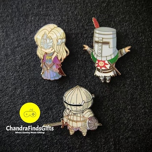 Dark Souls Character Enamel Pin Set - Handmade Fire Keeper, Siegward, Solaire Pins - Unique Gift for Video Game Enthusiasts